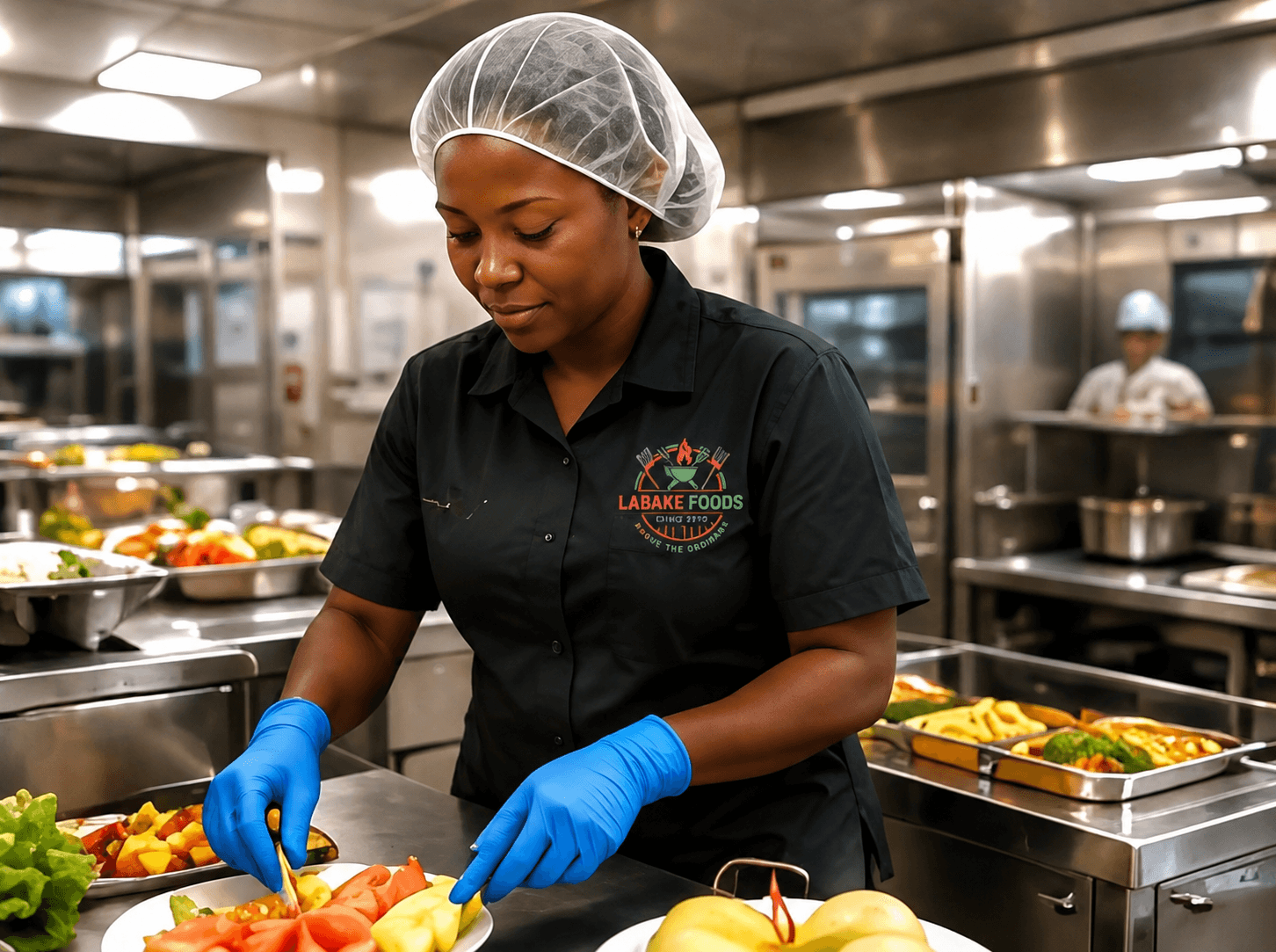 A Labake Foods chef preparing food in a commercial kitchen